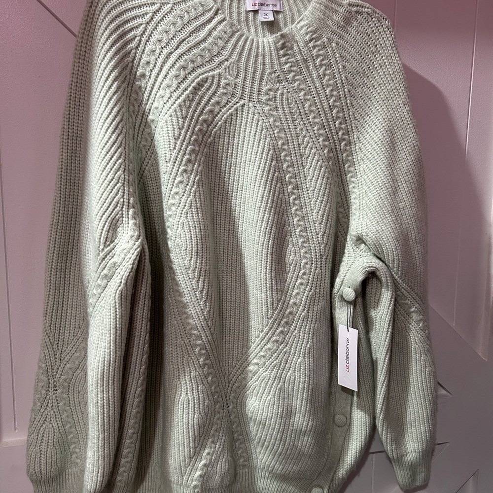 Liz Claiborne NWT Light Green Textured Knit‎ Cardigan 3X